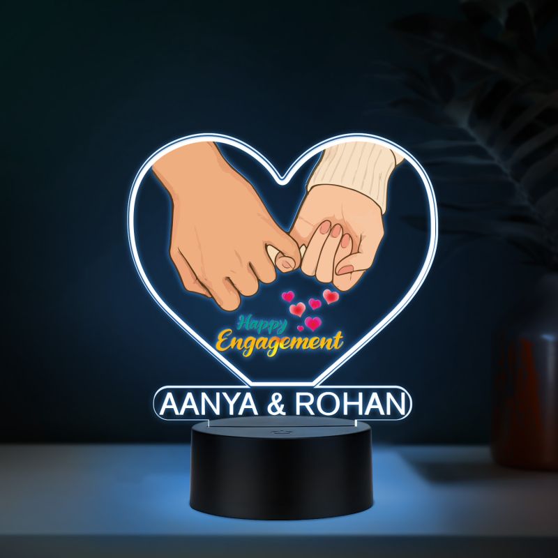 Personalized Happy Engagement LED Night Lamp with Couple Hand Heart Design and Custom with Couple Names Multicolored Light Engagement Gift for Couples